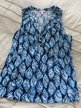 Lilly Pulitzer Blue Multi Leaf-Print Sleeveless Tank